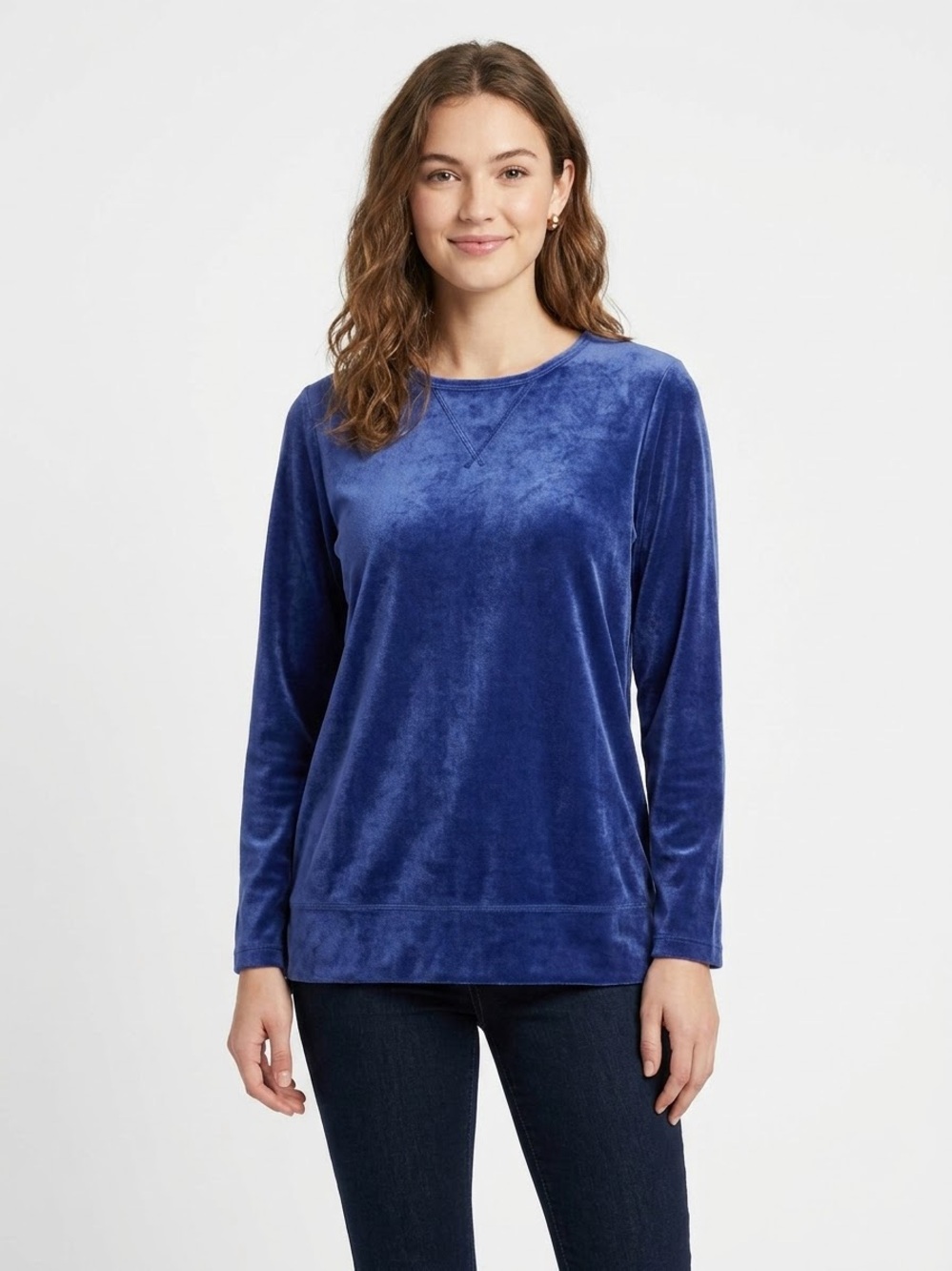 Woman Within NWOT Velvet Crewneck Sweatshirt - Deep Navy